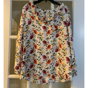 NWT old navy floral themed long sleeve faux wrap white pink orange yellow